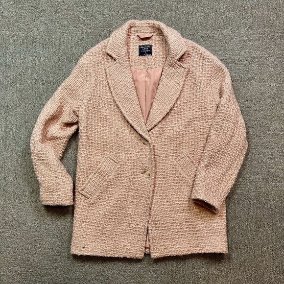 Abercrombie & Fitch Light Blush Pink Oversized Tweed Jacket in Womens Small - Picture 1 of 6